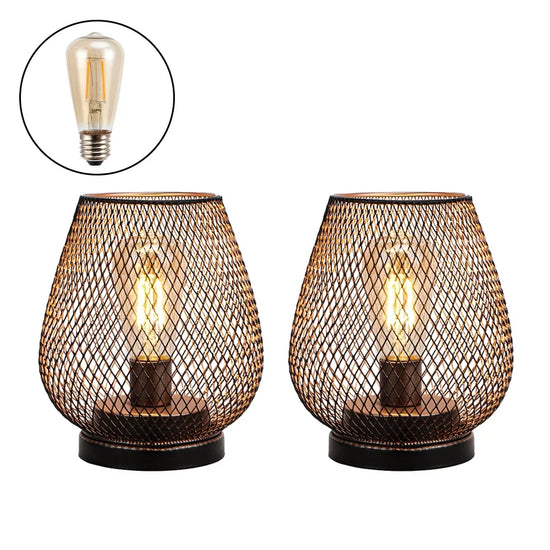 Set of 2 Metal Cage LED Battery Powered Lamp
