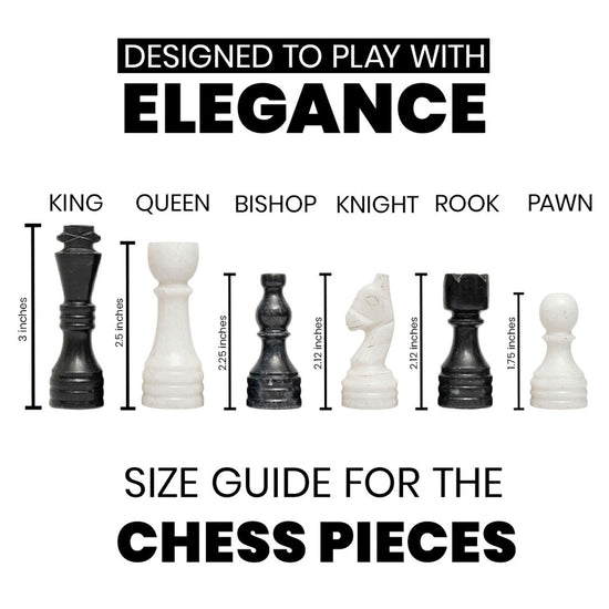Black and White Chess Pieces for 12 to 16 Inches Board - Handcrafted (Pieces Only)