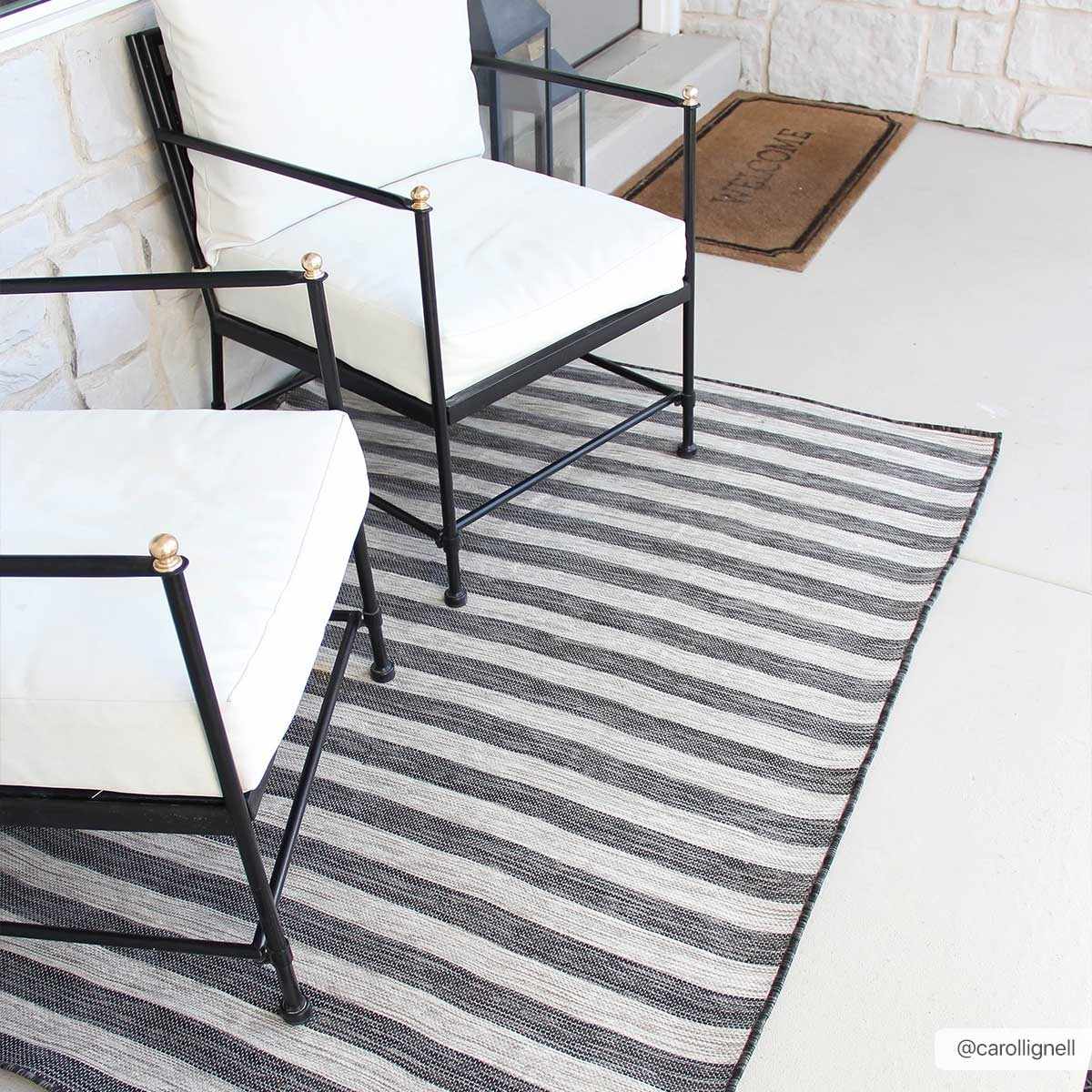 Bongaree Black&Gray Striped Flatweave Outdoor Carpet - Clearance