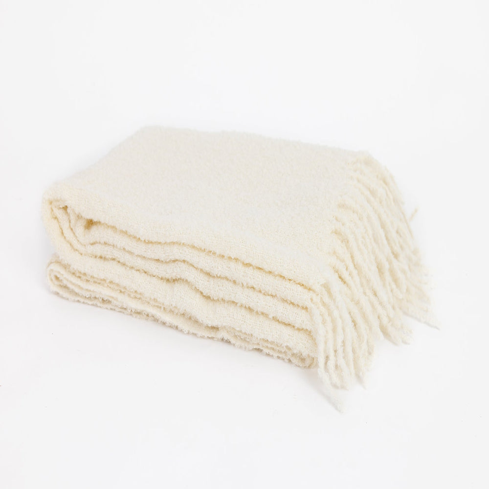 Handloomed Alpaca Bouclé Throw Blanket | Ivory | Made in Peru