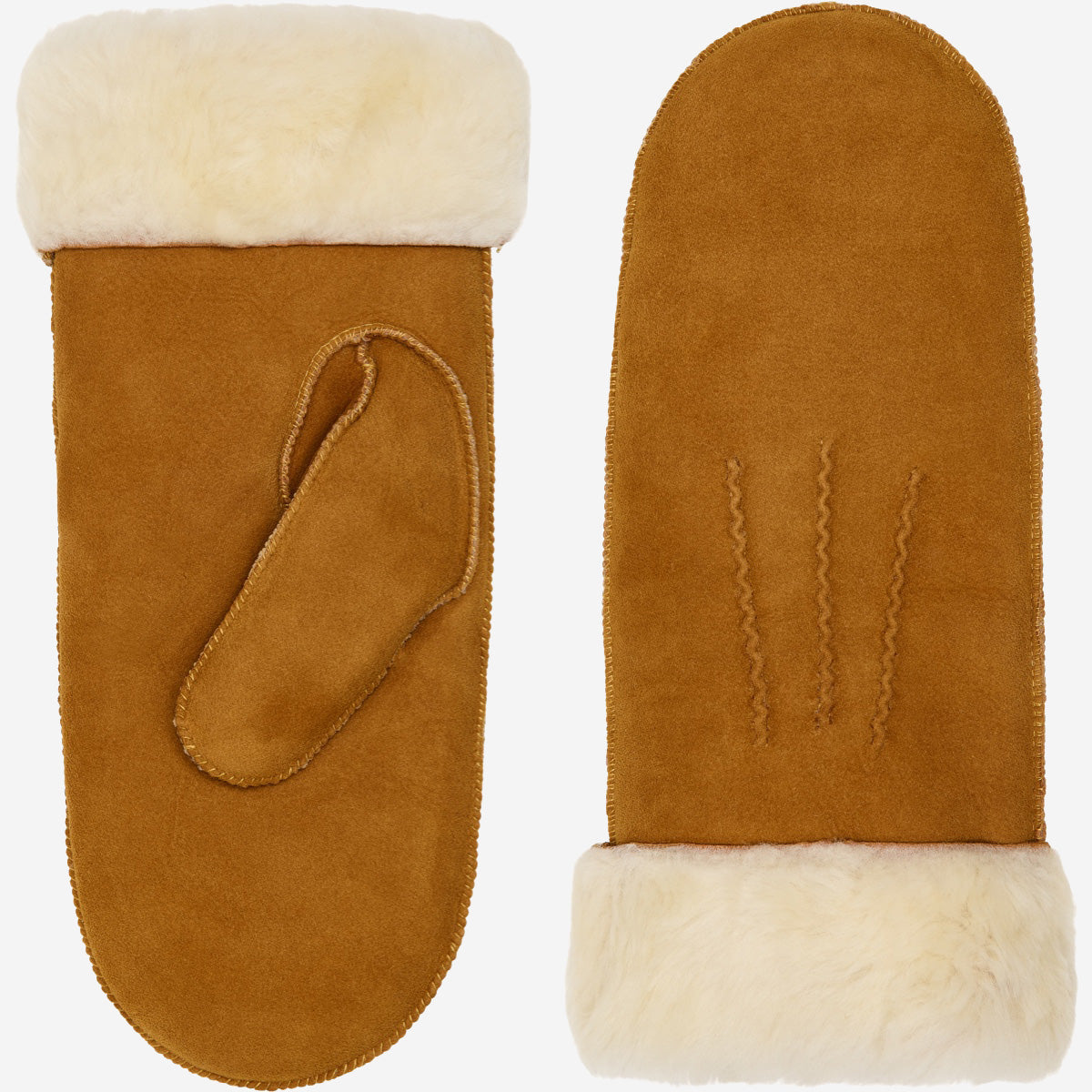 Brooke (camel) – Suede mittens with luxurious sheep fur lining