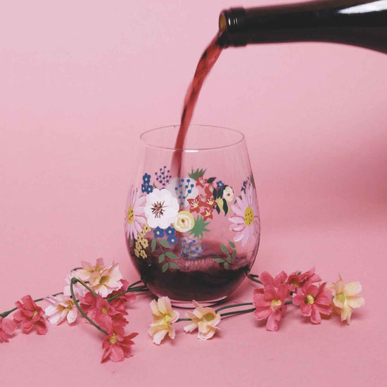 Painted Floral Stemless Wine Glasses