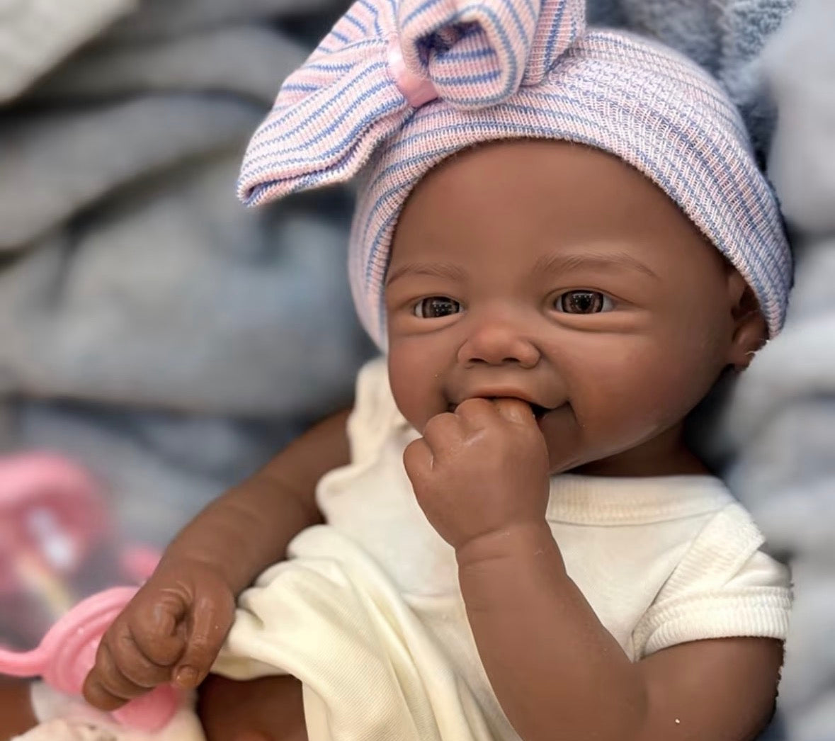 Scarlet 17” Dark skin Full Silicone Baby Girl bald  open mouth approx 5.5lbs TAT 10 days