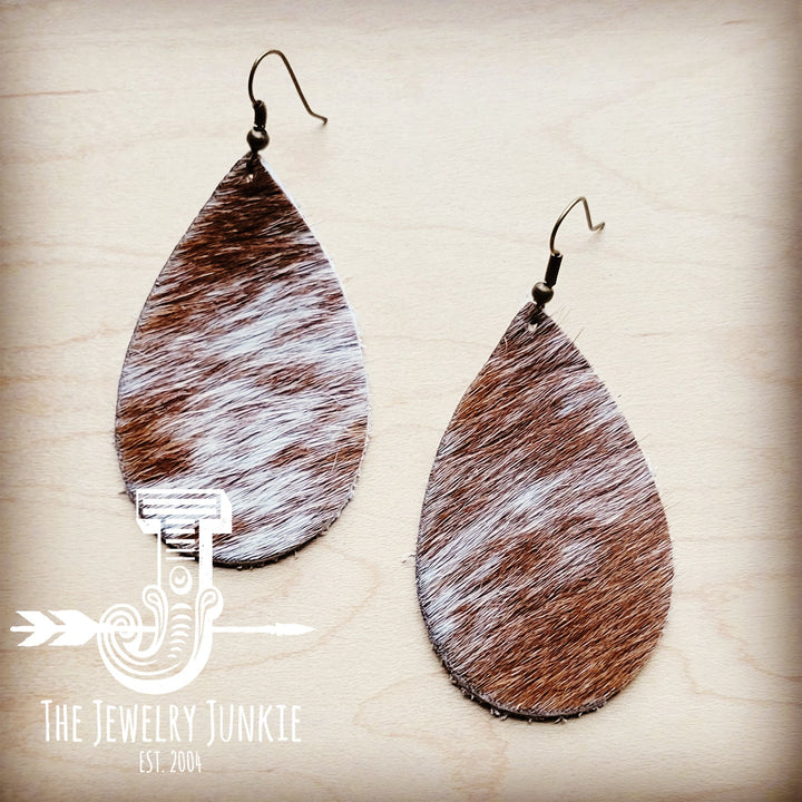 **Leather Teardrop Earrings Speckled Hair-on-Hide 214L