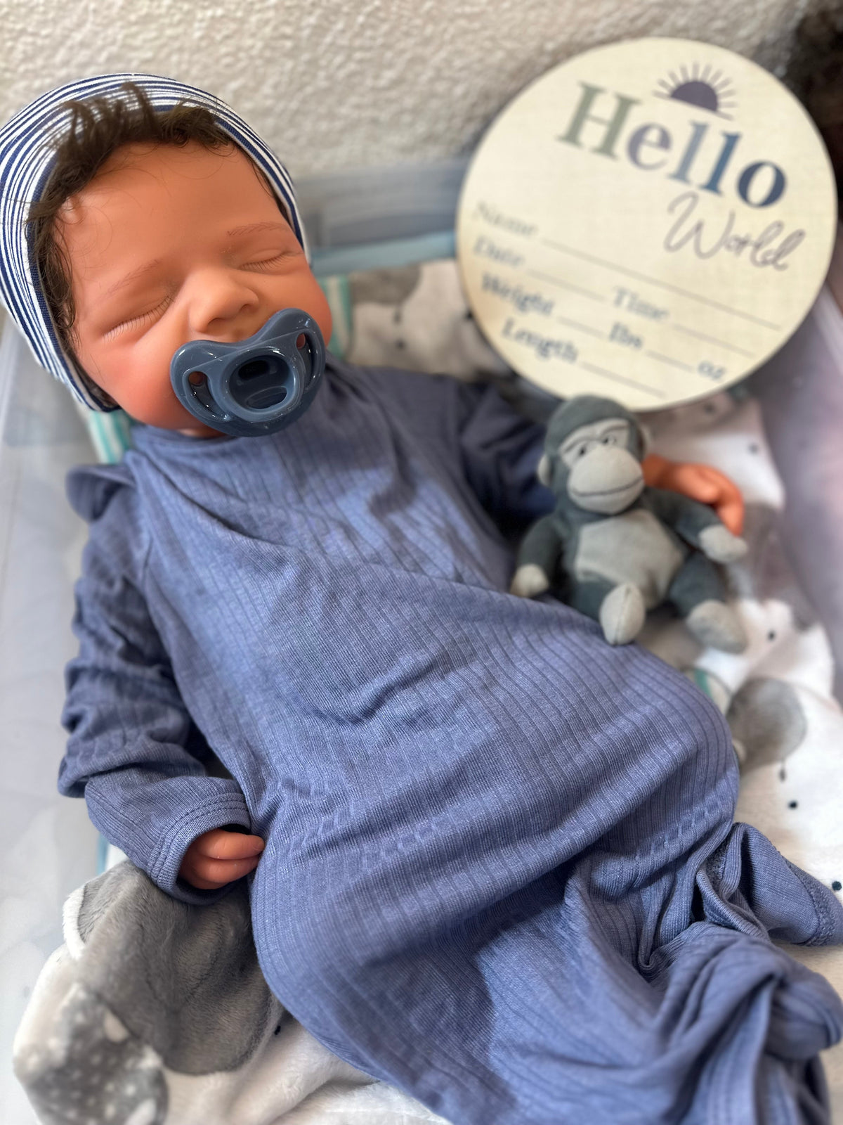 Hendrix 19” W/ NEWBORN CURLY HAIR, CUSTOM MADE Full Silicone Boy Tan Skin Tone open mouth TAT 5 days