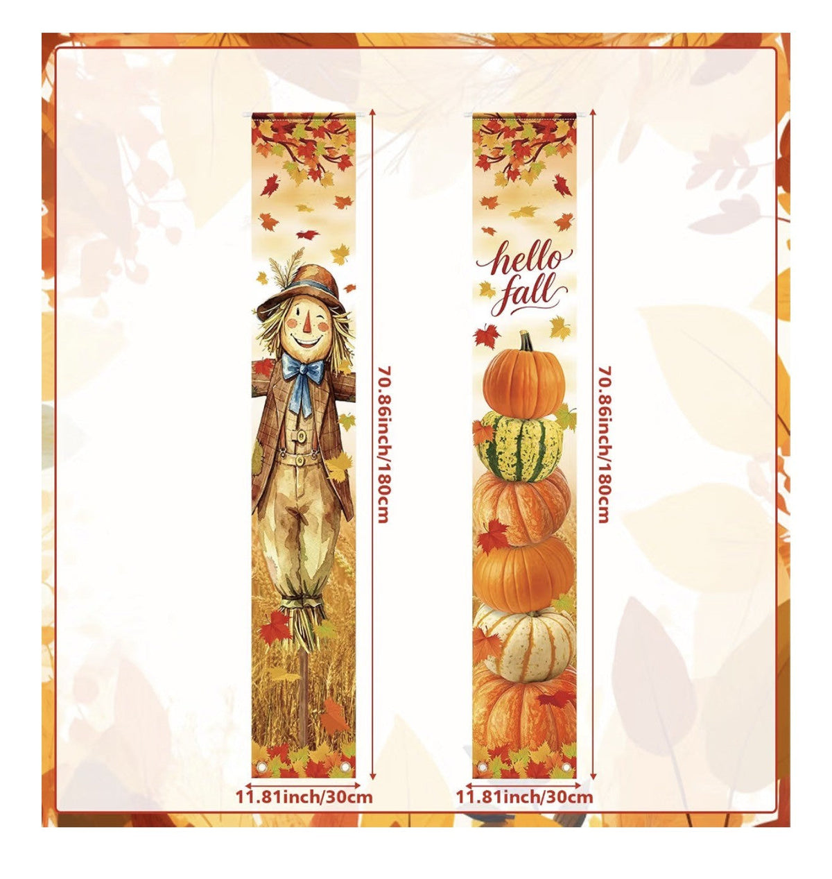Fall Porch Banner Set with 164 ft Fall Pennant Banners, Scarecrow