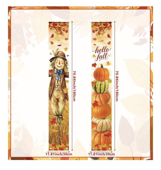 Fall Porch Banner Set with 164 ft Fall Pennant Banners, Scarecrow