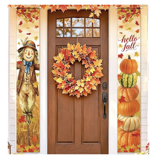 Fall Porch Banner Set with 164 ft Fall Pennant Banners, Scarecrow