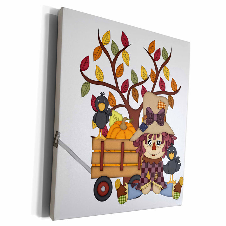 3dRose Cute Sitting Fall Scarecrow With Wagon Of Pumpkins... - Museum Grade Canvas Wrap (cw_216861)
