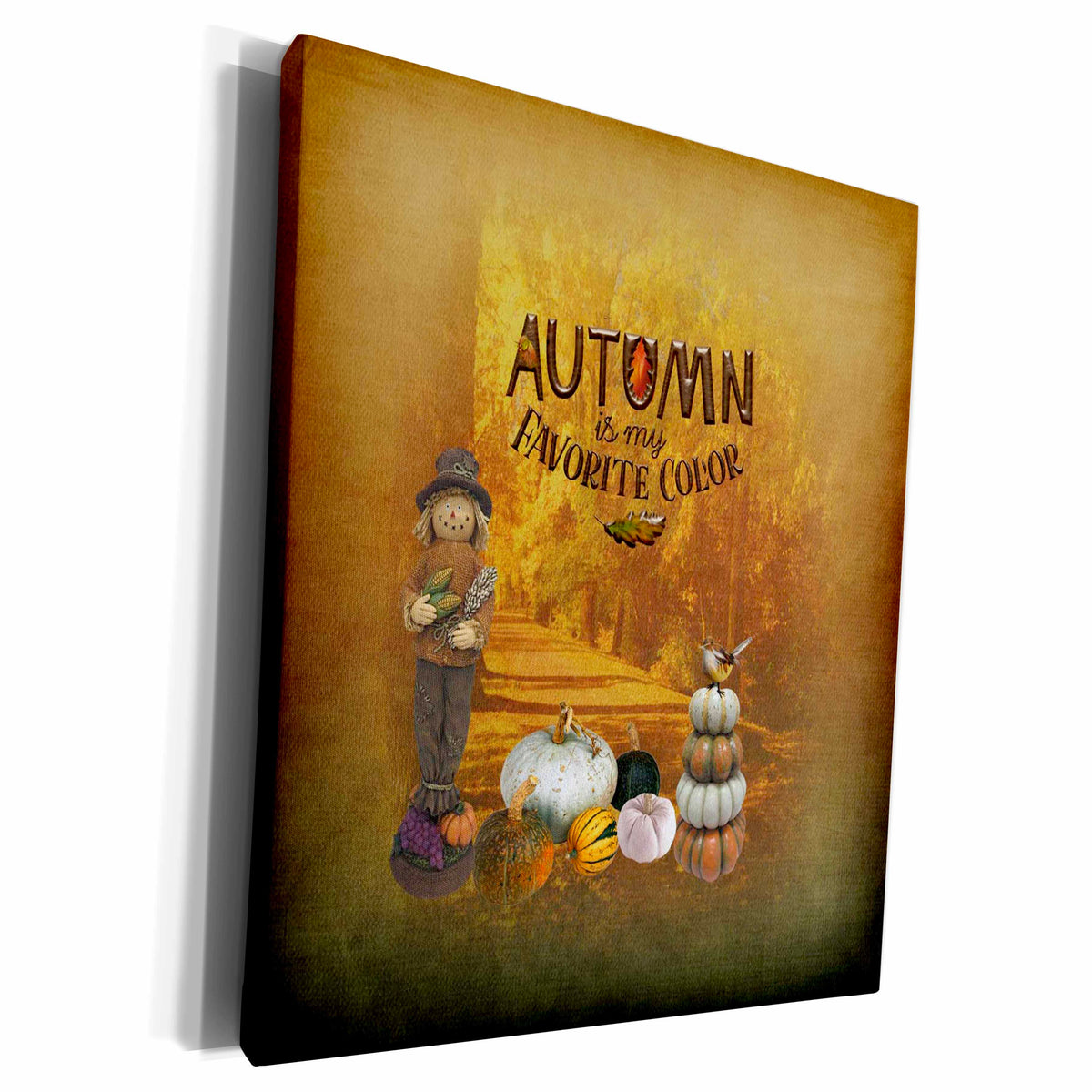 3dRose Autumn is my Favorite Color, Scarecrow with Pumpkins... - Museum Grade Canvas Wrap (cw_326307)