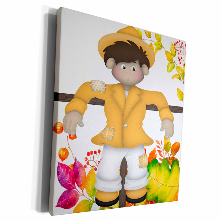 3dRose Cute Light Orange Scarecrow With Fall Foliage... - Museum Grade Canvas Wrap (cw_327371)