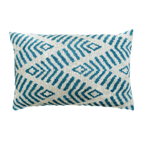 Coastal Blue Silk Velvet Ikat Throw Pillow Cover 16 X 24