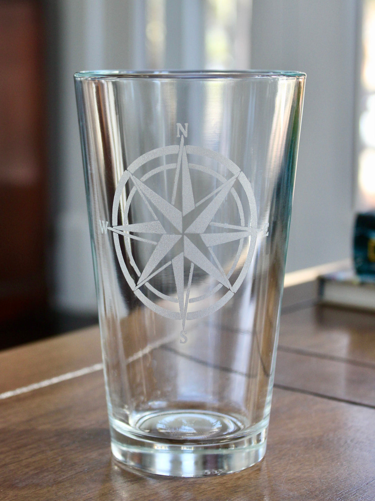 Compass Rose Laser Engraved Glasses - Nautical Gift