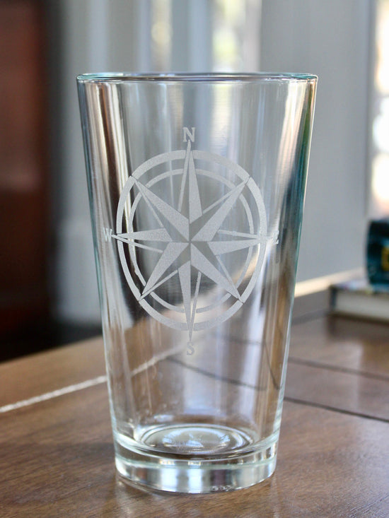 Compass Rose Laser Engraved Glasses - Nautical Gift