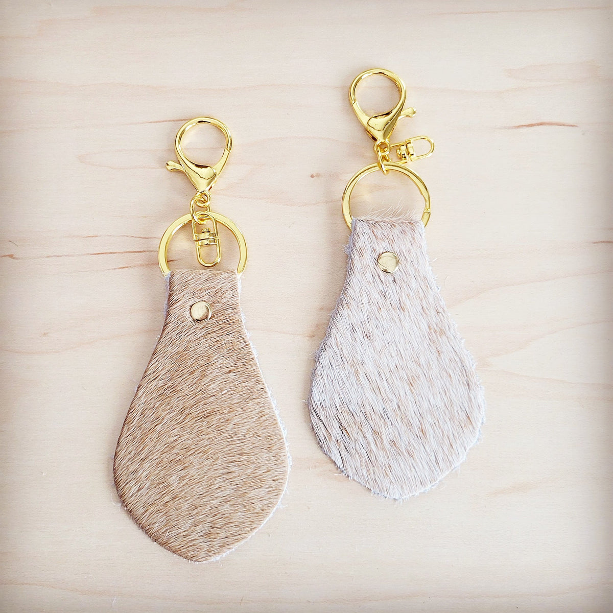 **Hair-on-Hide Leather Key Chain - Light Tan 703j