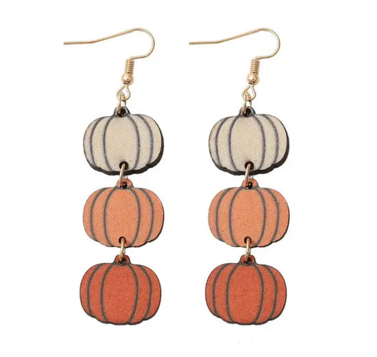 Beautiful Fall and Autumn Wooden Pumpkin Earrings
