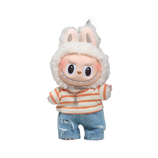 Clothing Only Labubu Doll Clothes T-Shirt with Ripped Jeans Heartfelt Macaron