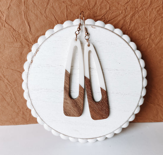 Beautiful White Wood and Resin Earrings