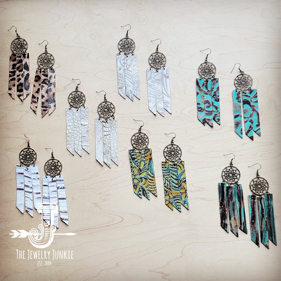 **Dream Catcher Earrings w/ Leather Fringe Gilded Cowboy 200ai