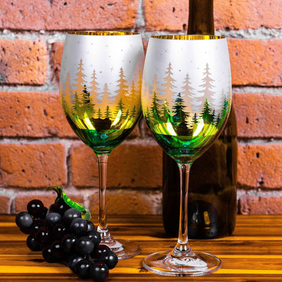 Green Pine Tree Wine Glasses