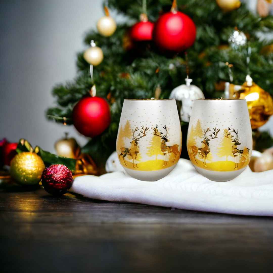 Gold & Silver Deer Stemless Wine Glasses