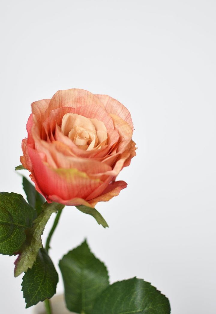 22" Faux Large Rose Bud Stem Light Coral