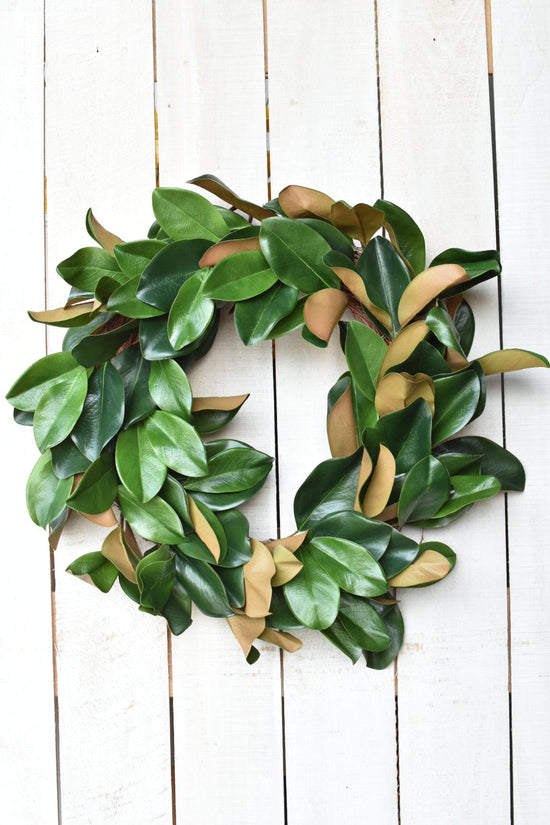 27" Faux Magnolia Leaf Wreath — wreath for front door entryway and seasonal decor