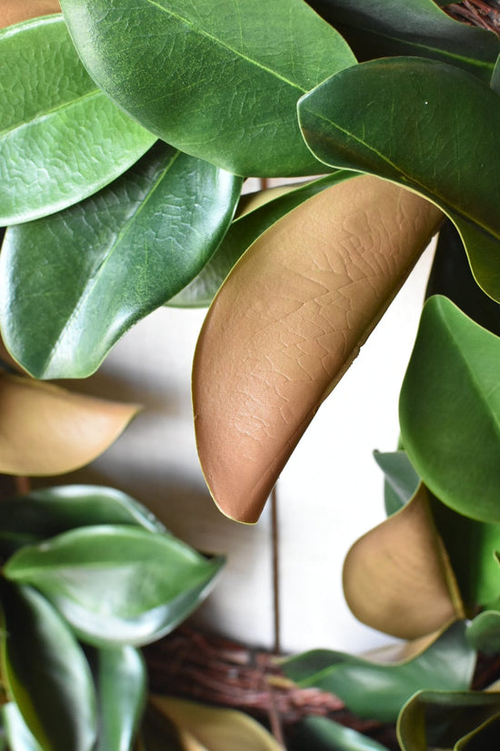 27" Faux Magnolia Leaf Wreath — wreath accent for entryway wall or holiday decorating seasonal decorating choice