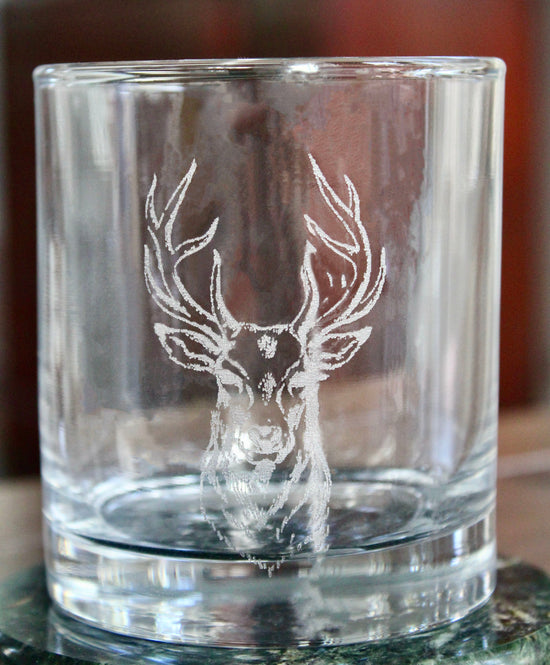 Deer Head Laser Engraved Glasses - Stag Head