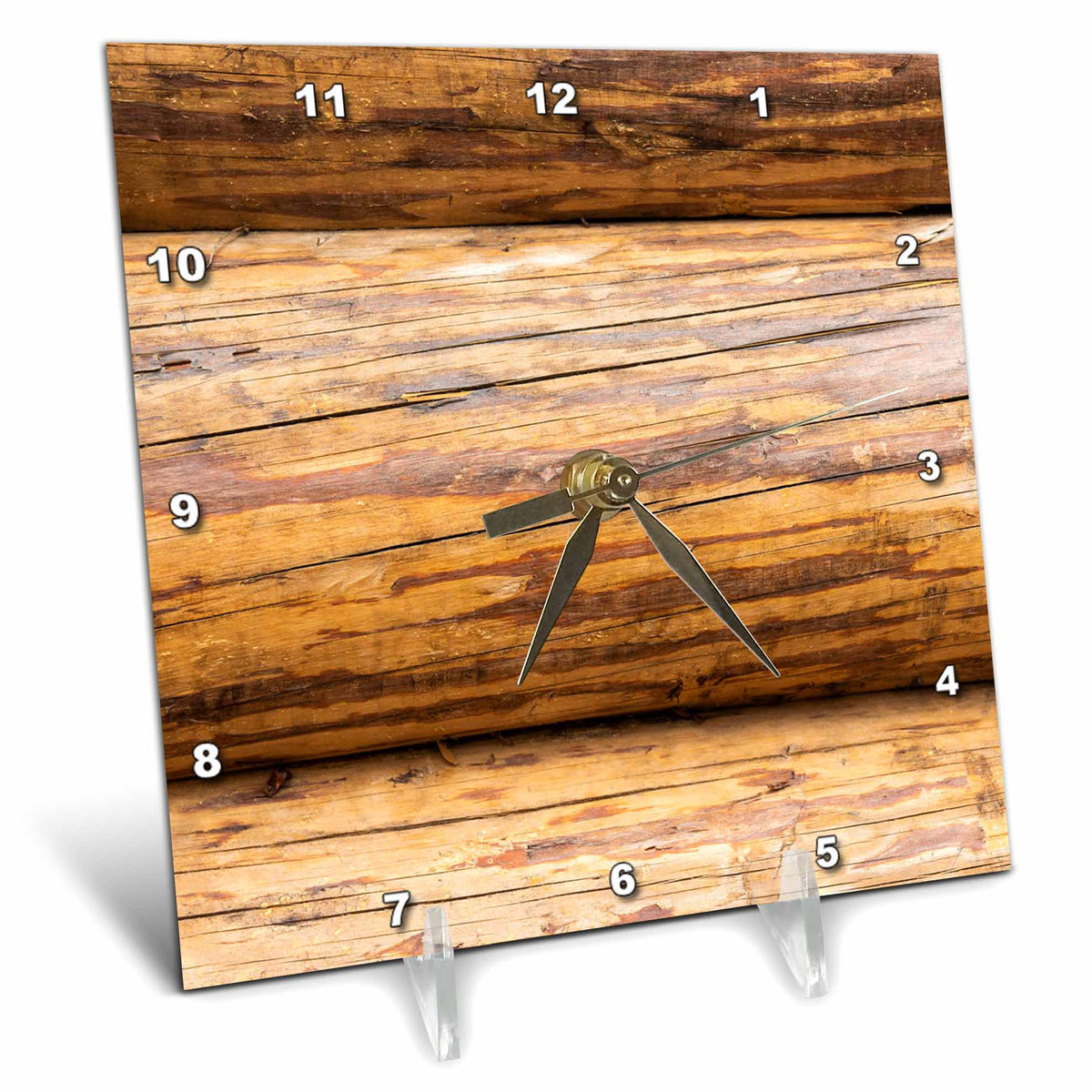 3dRose Alexis Photography - Texture Wood - Image of Three Horizontal Timber logs. Detail View of a Wooden Wall - Desk Clocks