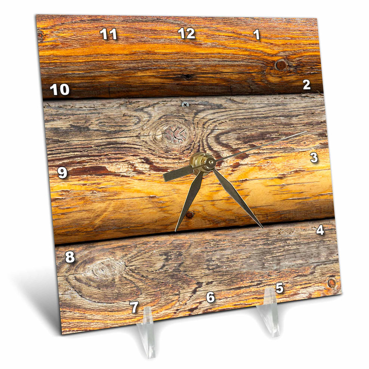 3dRose Alexis Photography - Texture Wood - Image of Wood Trunks of a Log Cabin Wall. Orange Color. Wood Texture - Desk Clocks (dc_319976)