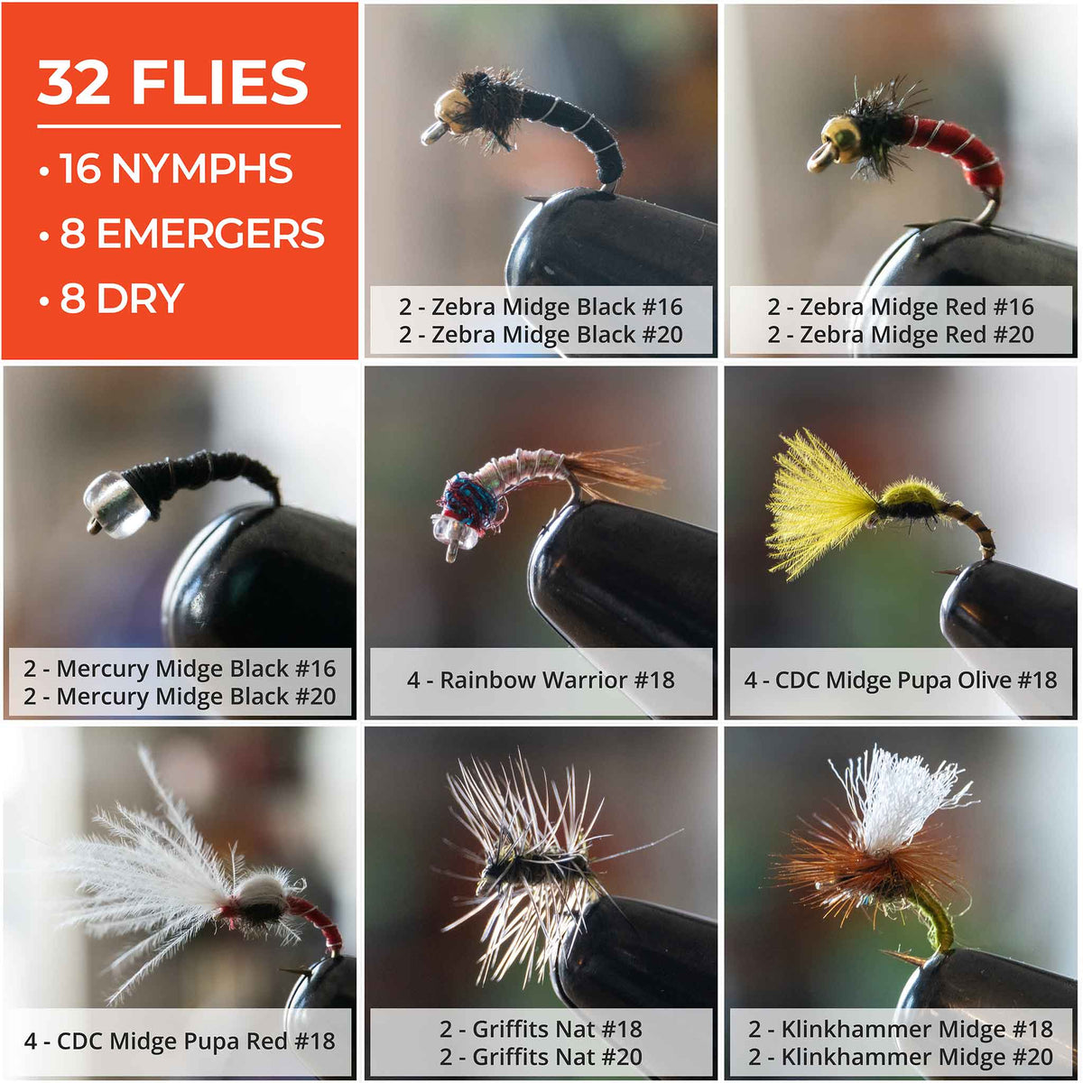 Midge Life Cycle 32-Pack Fly Assortments - Fly Fishing Gifts