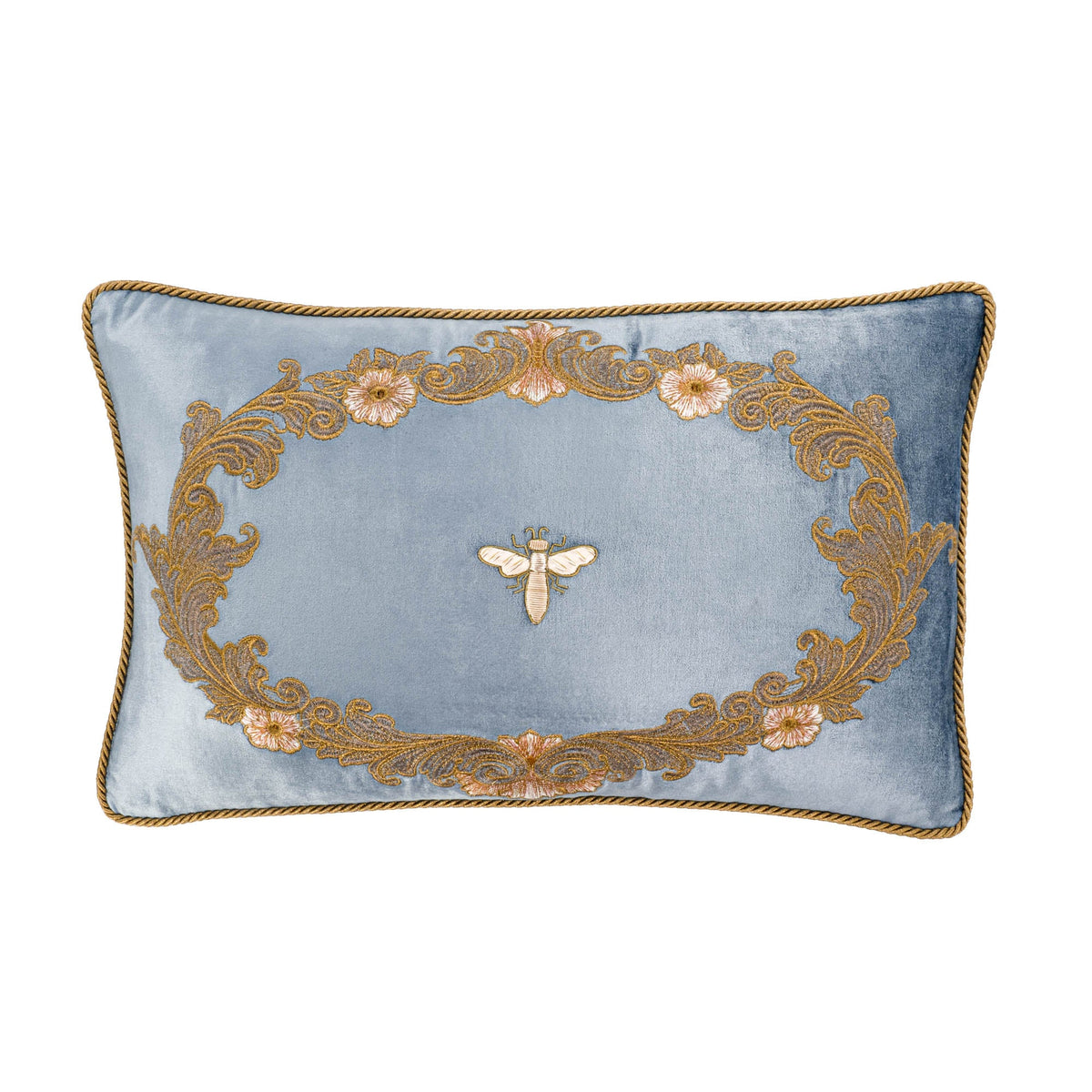 Venice Blue Silk Velvet Throw Pillow Cover, 12 x 20