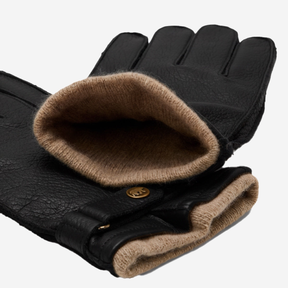 Emilio (black) – Luxurious deerskin gloves with cashmere lining and adjustable snap button