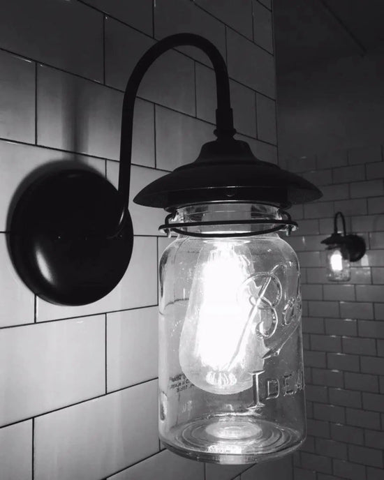 Exterior Outdoor Mason Jar Wall Sconce Light with Vintage Jar