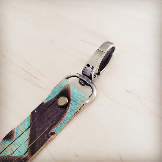 **Turquoise Laredo Genuine Leather Key Clain/ Purse Clip 703p