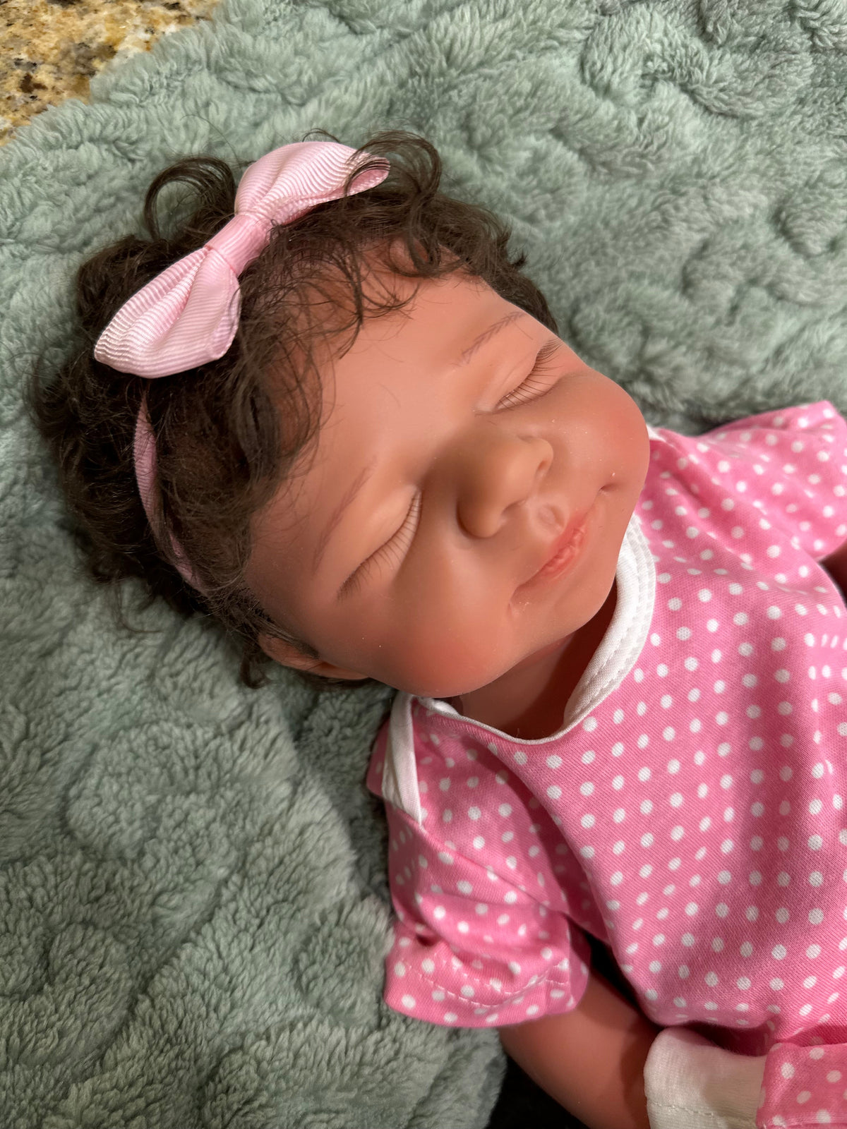 Victoria 19” W/ NEWBORN CURLY HAIR , CUSTOM MADE Full Silicone Tan Skin open mouth tat 5 days