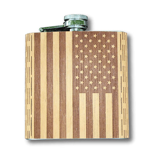 6 oz Wooden Hip Flask  American Flag