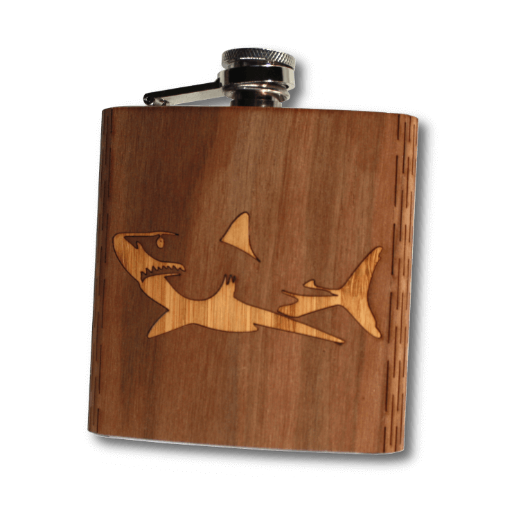 6 oz. Wooden Hip Flask - Great White Shark