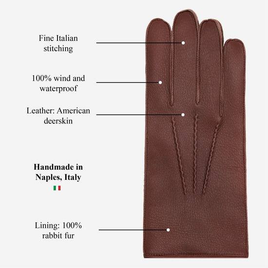 Diego (brown) - Italian gloves made of American deerskin leather with rabbit fur lining