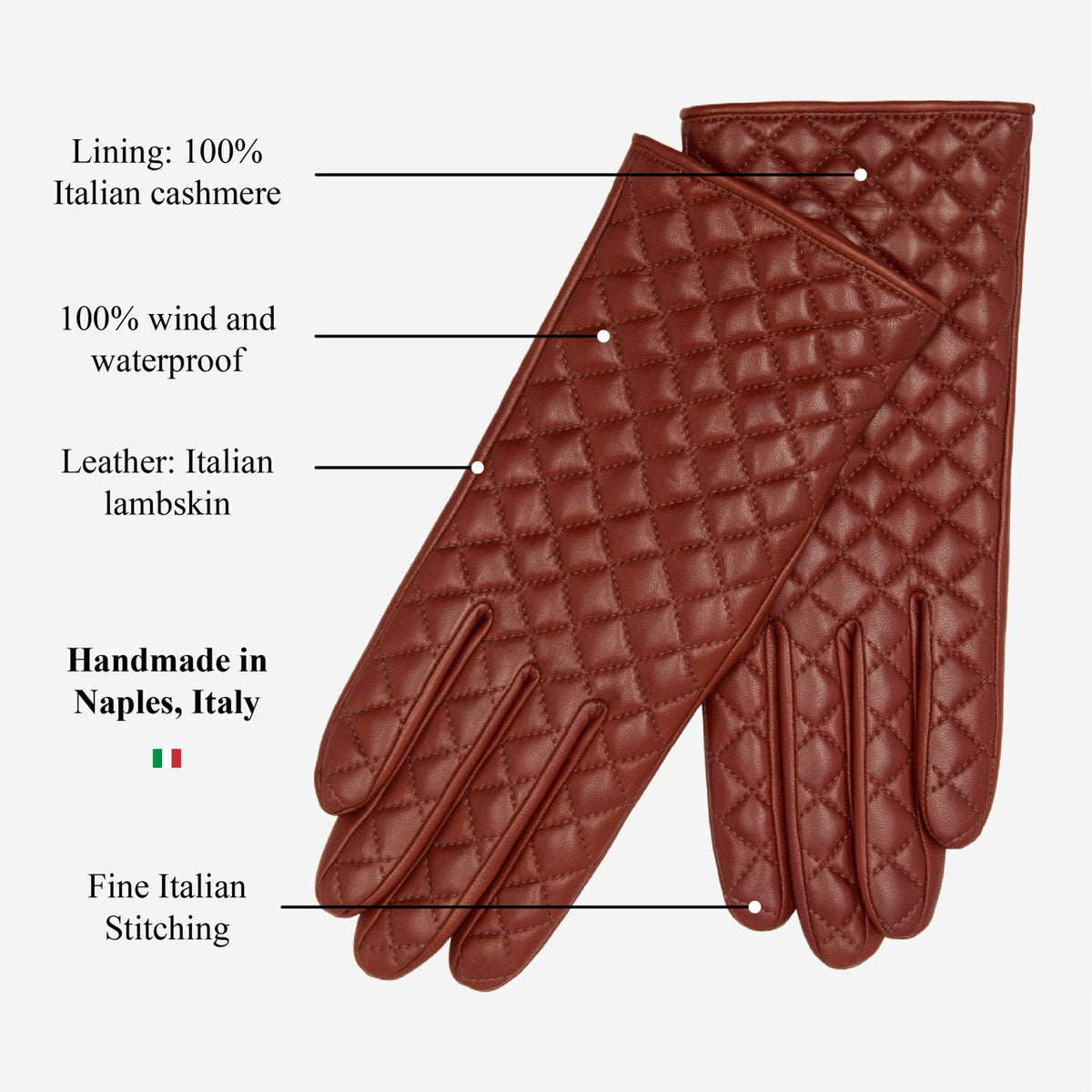 Emilia (brown) - Classic Italian lambskin leather gloves with cashmere lining and checkered pattern