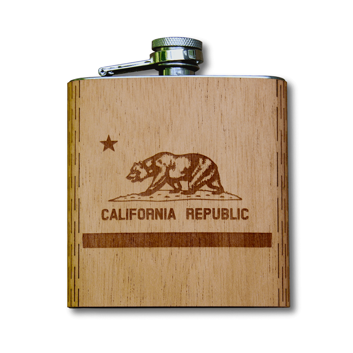 6 oz. Wooden Hip Flask (California Republic Flag in Mahogany)