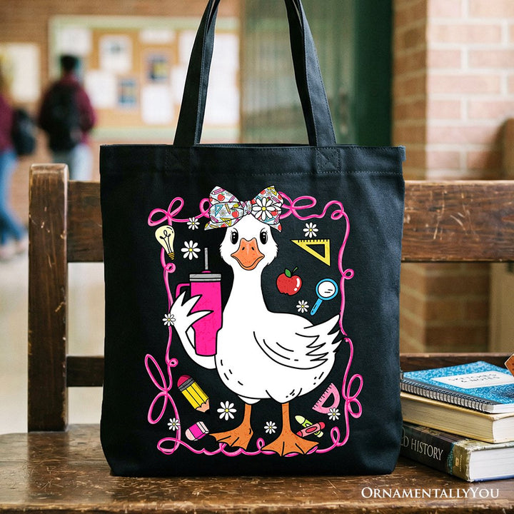 Coquette Teacher Goose Tote Bag, Funny Classroom Gift Shopper for Educators