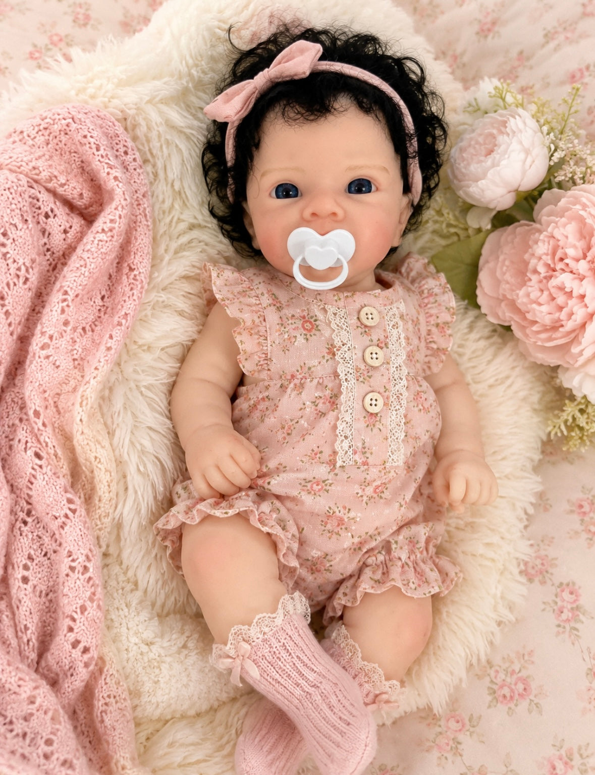 “Snow White” 18in Full PREMIUM Silicone No  lines on limbs Custom Hand-rooted Hair Baby Girl open mouth approx 7lbs EYELASHES ADDED tat 10-15 days
