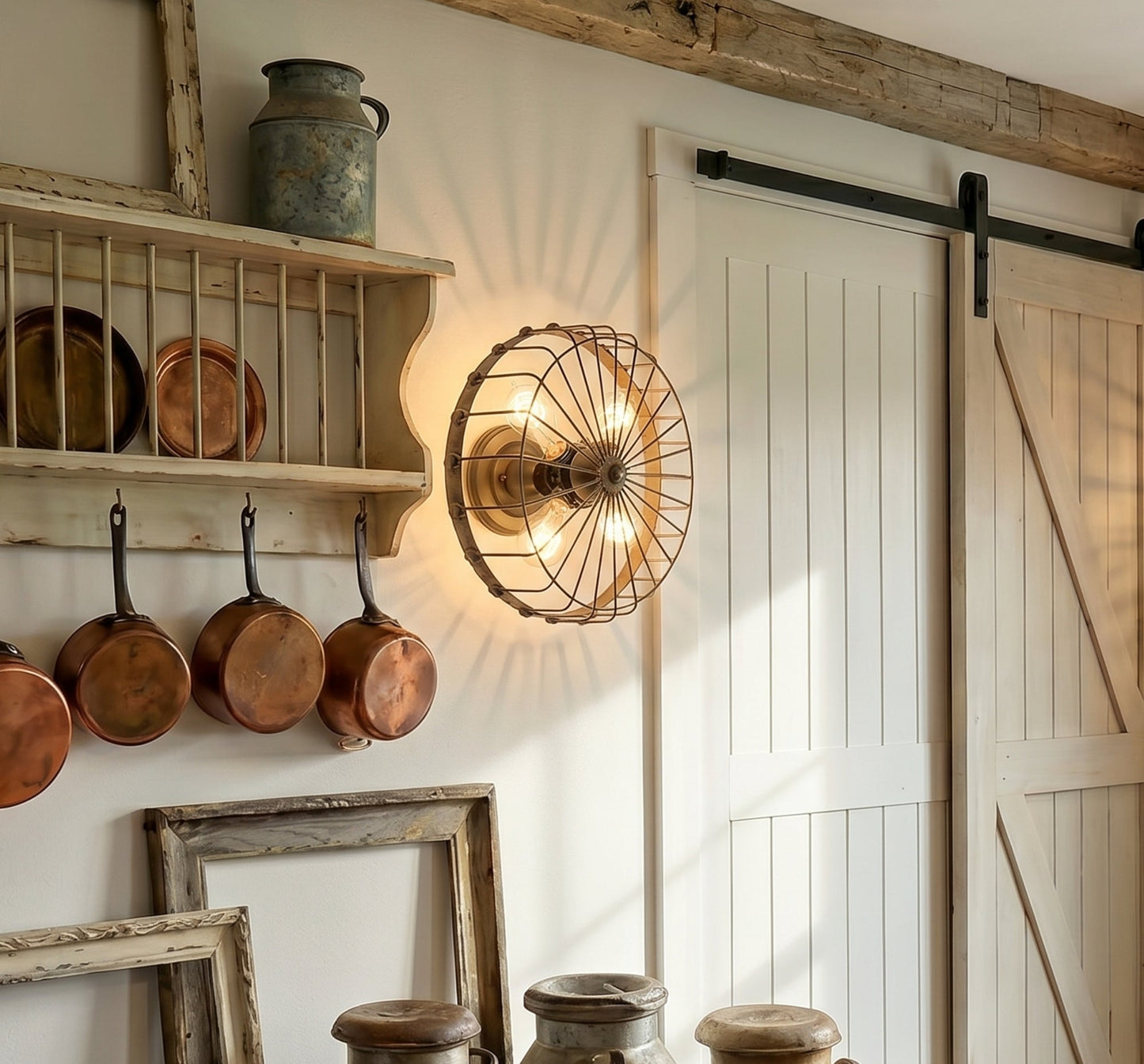 Rustic Industrial Cage Wall Light Fixture | 4 Bulb