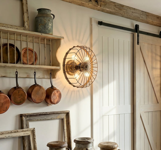 Rustic Industrial Cage Wall Light Fixture | 4 Bulb