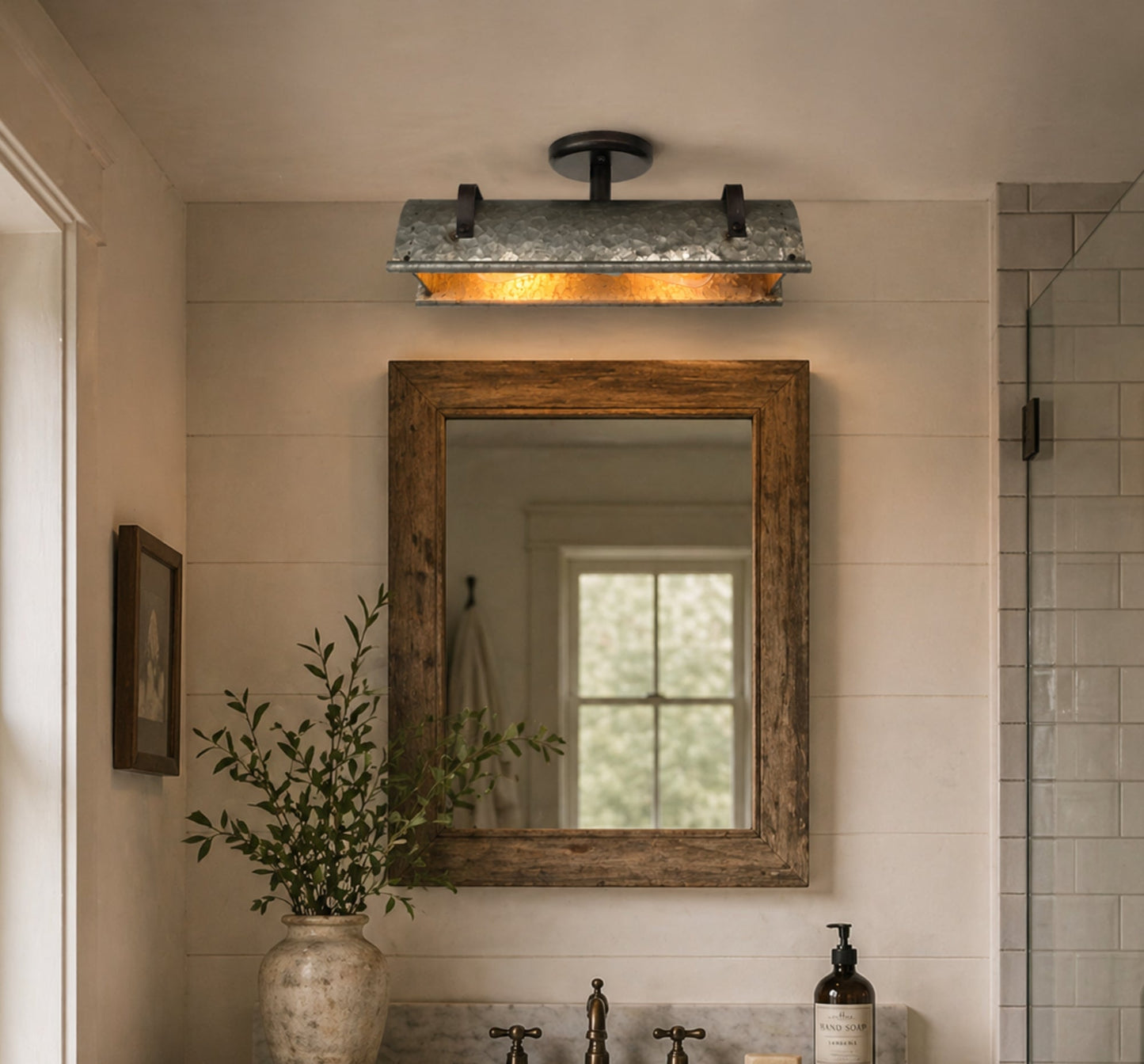 Galvanized Metal Farmhouse Ceiling Light | 17" Flush Mount