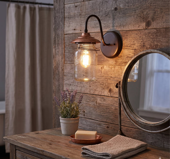 Exterior Outdoor Mason Jar Wall Sconce Light with Vintage Jar