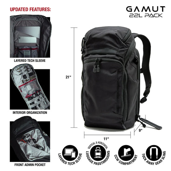 Vertx Gamut 22L Backpack - Rapid CCW Access & 16" Laptop Carry - Discreet Low-Vis Design