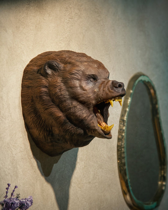 Hand-Carved Roaring Bear Head